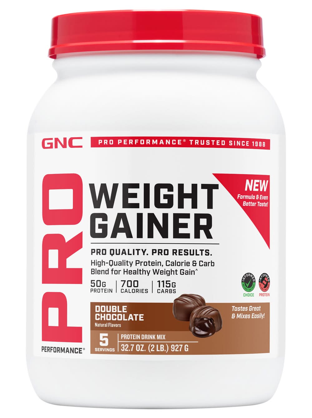 GNC Pro Performance Weight Gainer Protein Drink Mix Powder, Double Chocolate (32.7 oz)