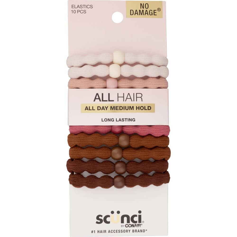 Scunci All Day Medium Hold Elastics with Bead, Assorted Colors, 10 CT