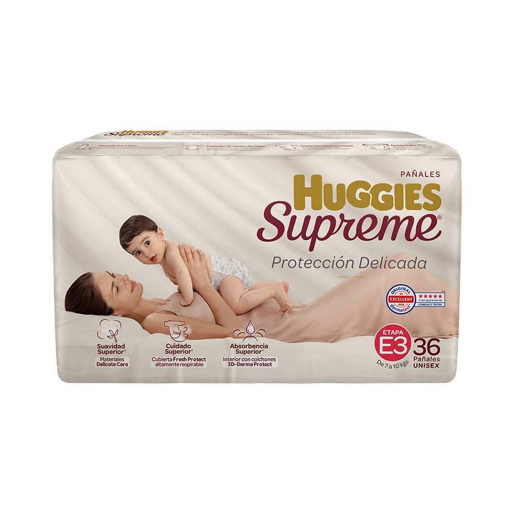 Huggies supreme pañales protección delicada (unisex/etapa 3)