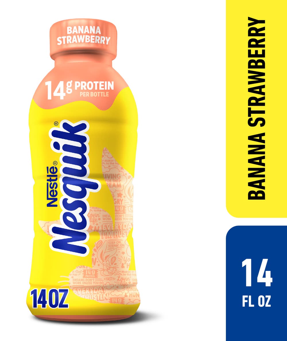Nesquik Flavored Lowfat Milk, Banana-Strawberry (14 fl oz)