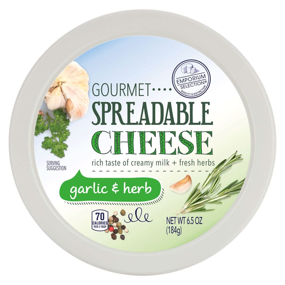 Emporium Selection Gourmet Spreadable Cheese Spread, Garlic & Herb (6.5 oz)
