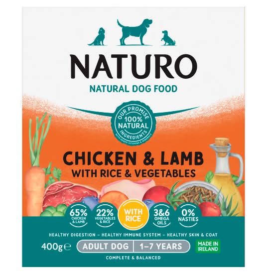 Naturo Chicken & Lamb, Adult 1-7, Natural Rice and Vegetables Dog Food (400g)