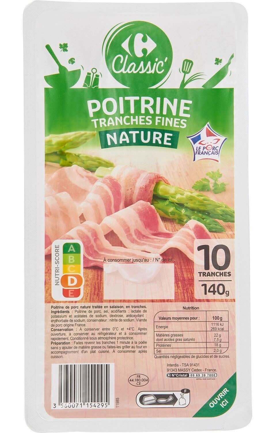 Carrefour Classic' - Poitrine nature tranches fines (140g)
