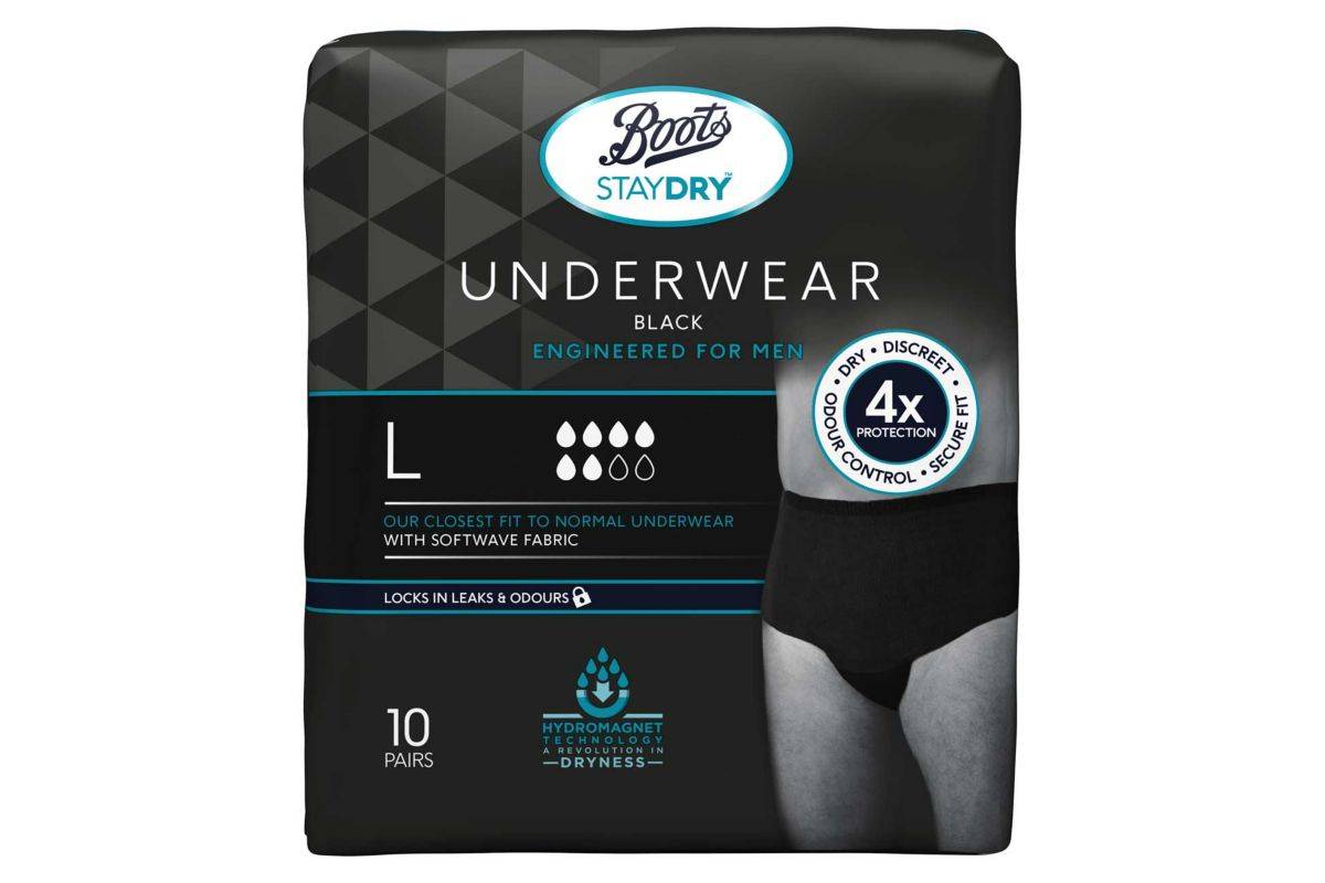 Boots Staydry Underwear Black - Engineered for Men - Large - 10 pairs