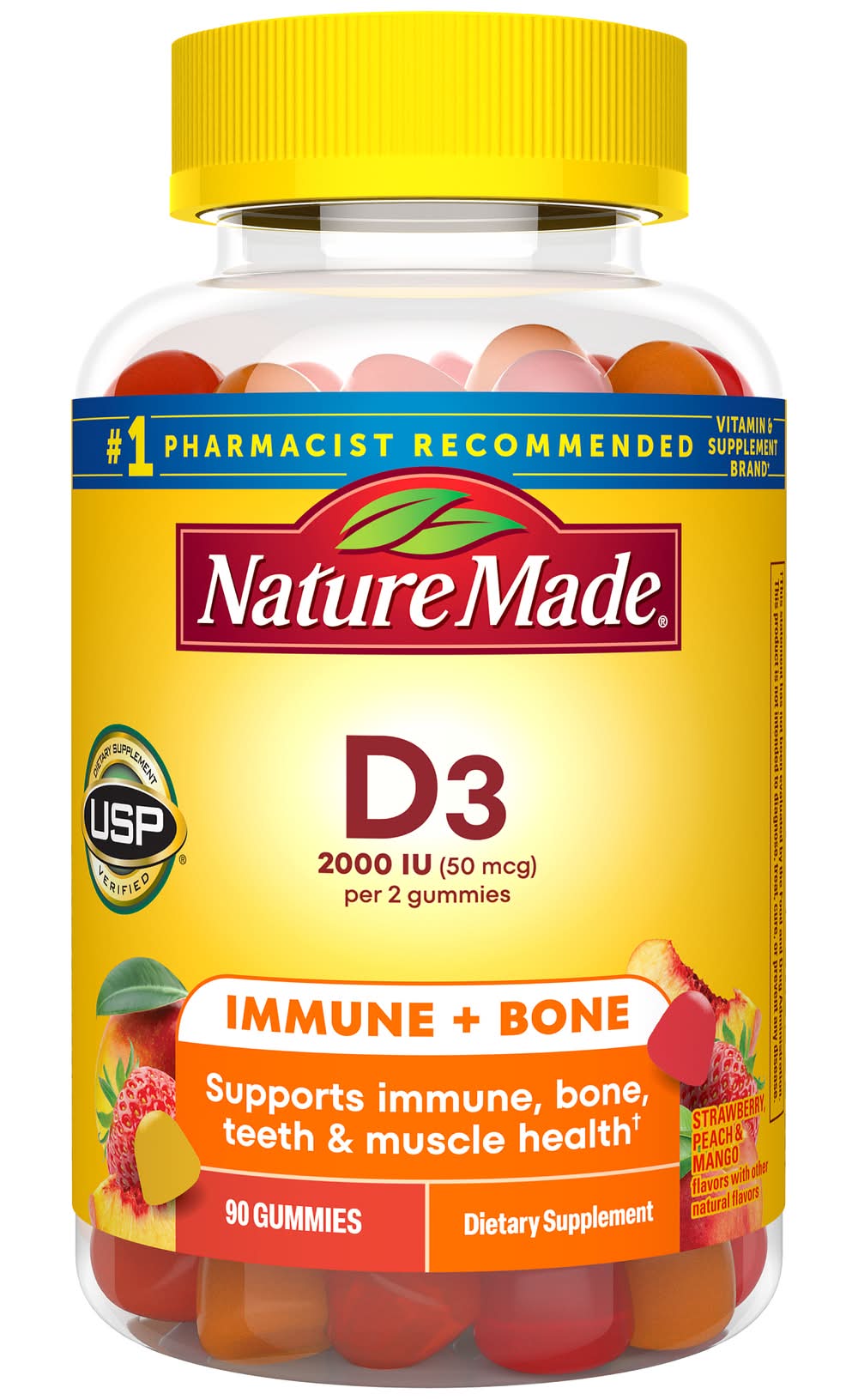 Nature Made Vitamin D3 Gummies, Strawberry-Peach-Mango (8 oz, 90 ct)