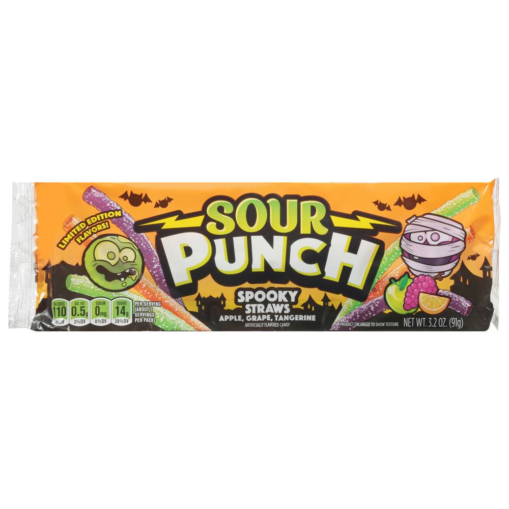 Sour Punch Spooky Straws Apple Grape Tangerine Candy