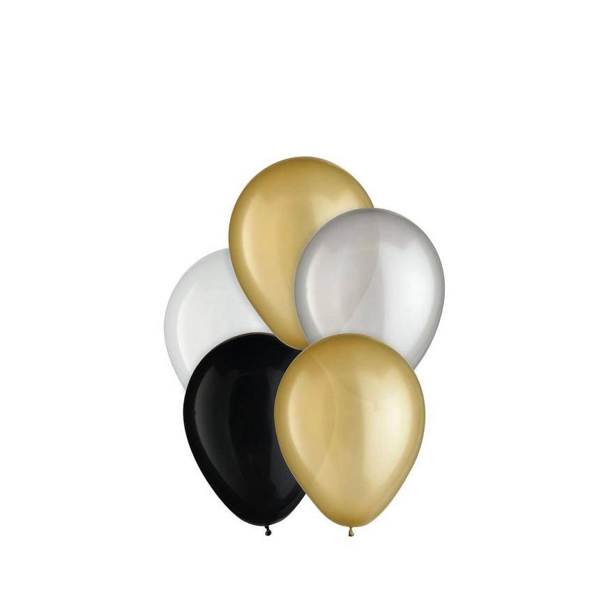 Uninflated 25ct, 5in, Luxe 4-Color Mix Mini Latex Balloons - Black, Gold, Silver White