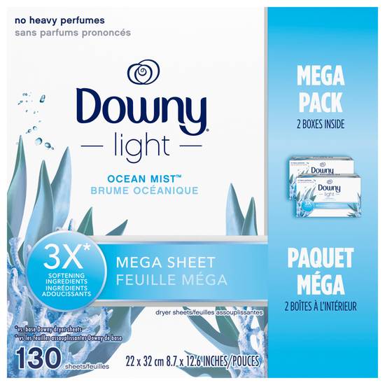 Downy Light Fabric Softener Ocean Mist Dryer Sheets