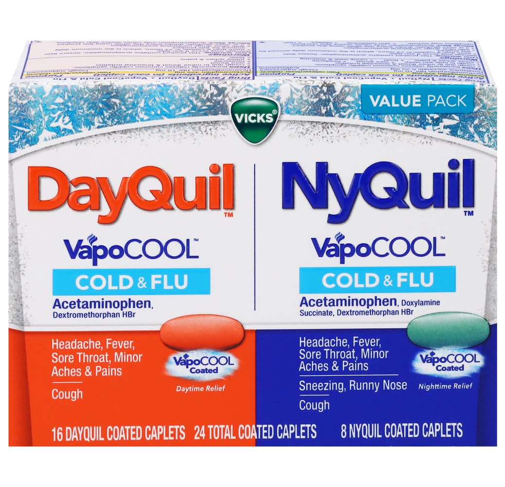 Vicks Dayquil Nyquil Vapocool Cold & Flu Coated Caplets Value pack (24 ct)