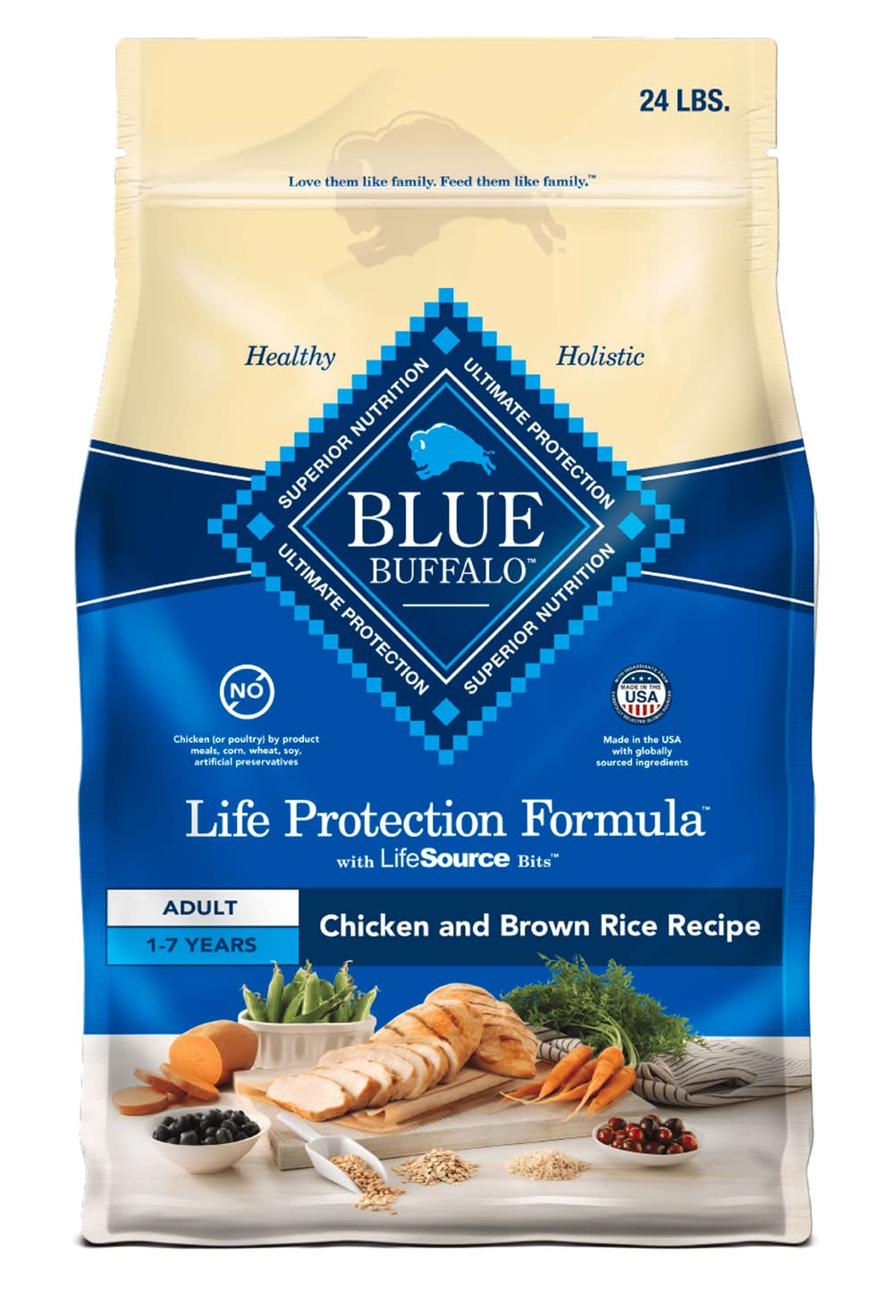 Blue Buffalo Life Protection Dry Dog Food, Chicken & Brown Ric, Adult (24 lbs)