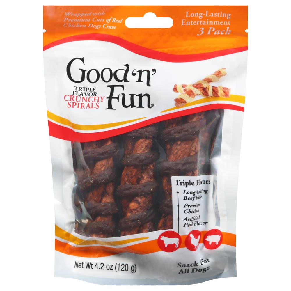 Good 'N' Fun Crunchy Spirals Triple Flavor Dog Snack (3 ct)