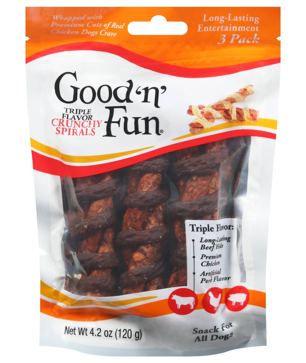 Good 'n' Fun Crunchy Spirals Triple Flavor Dog Snack (4.2 oz)