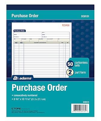 Adams 2-Part Carbonless Purchase Order, 8 3/8 x 11 7/16, 50 Sets/Book (DC8131)