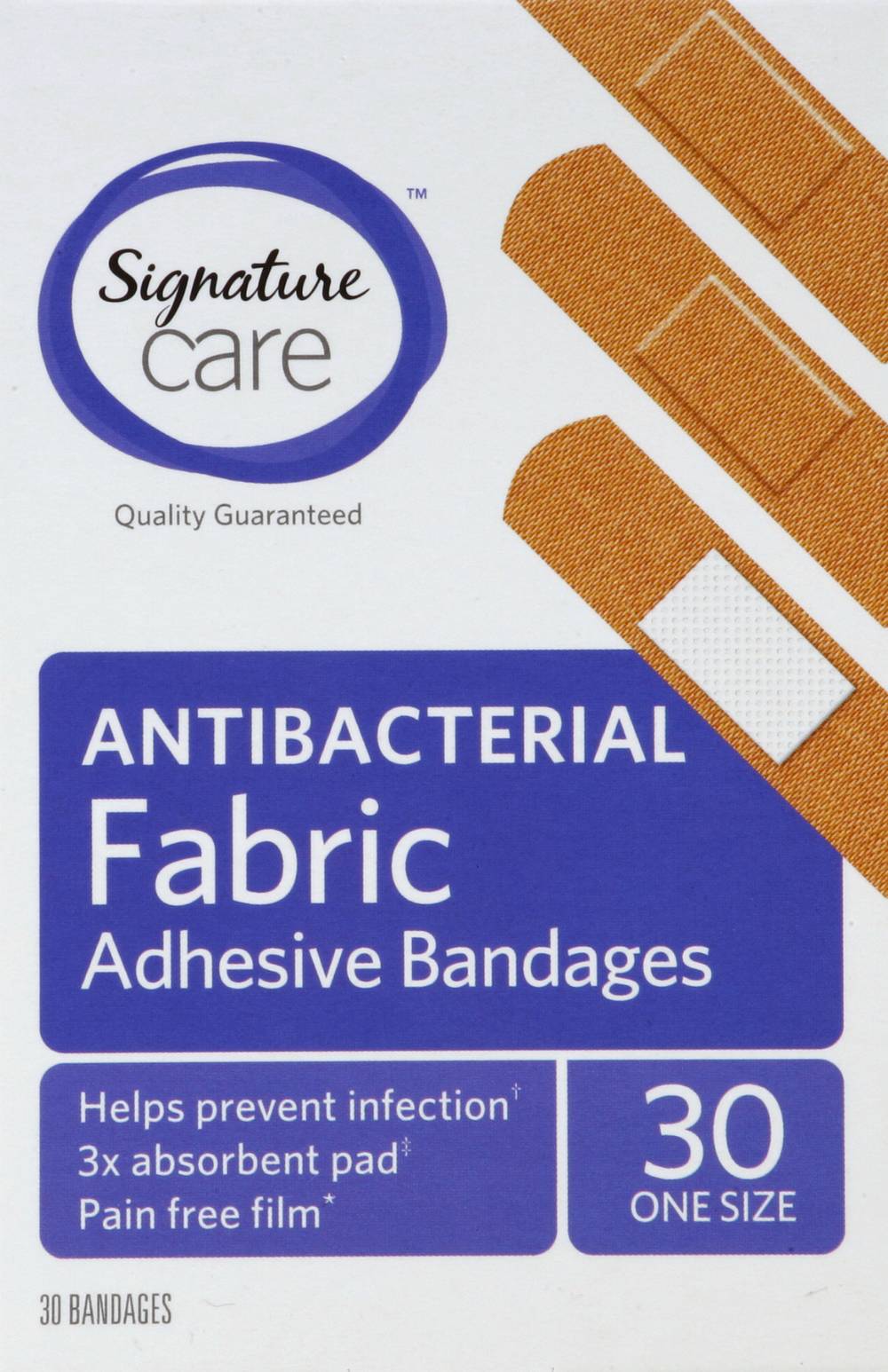 Signature Care Antibacterial Fabric Adhesive Bandages (30 ct)