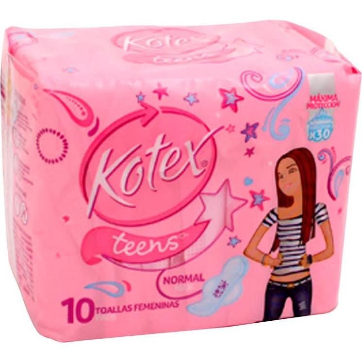 Toallas Sanitarias Kotex Normal Teens Con Alas 10 Un
