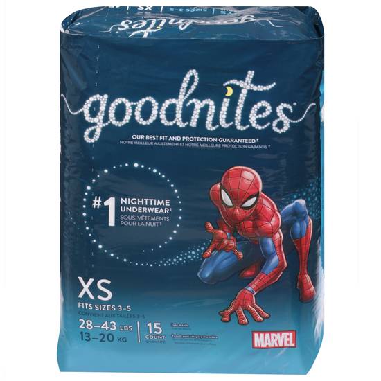 Goodnites Marvel Xs (28-43 lbs) Nighttime Boys Underwear ( 15 ct)