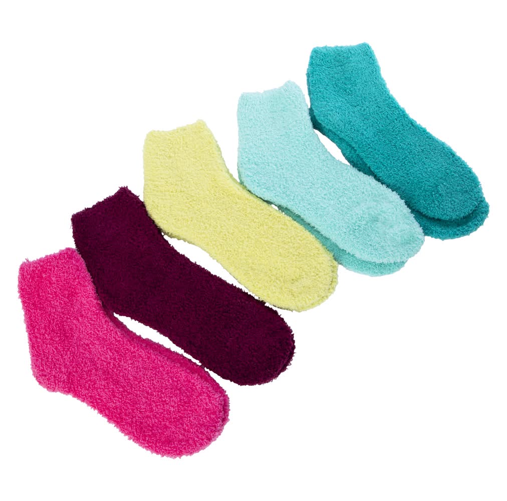 Ladies Fuzzy Quarter Crew Socks 5-Count Green Multi
