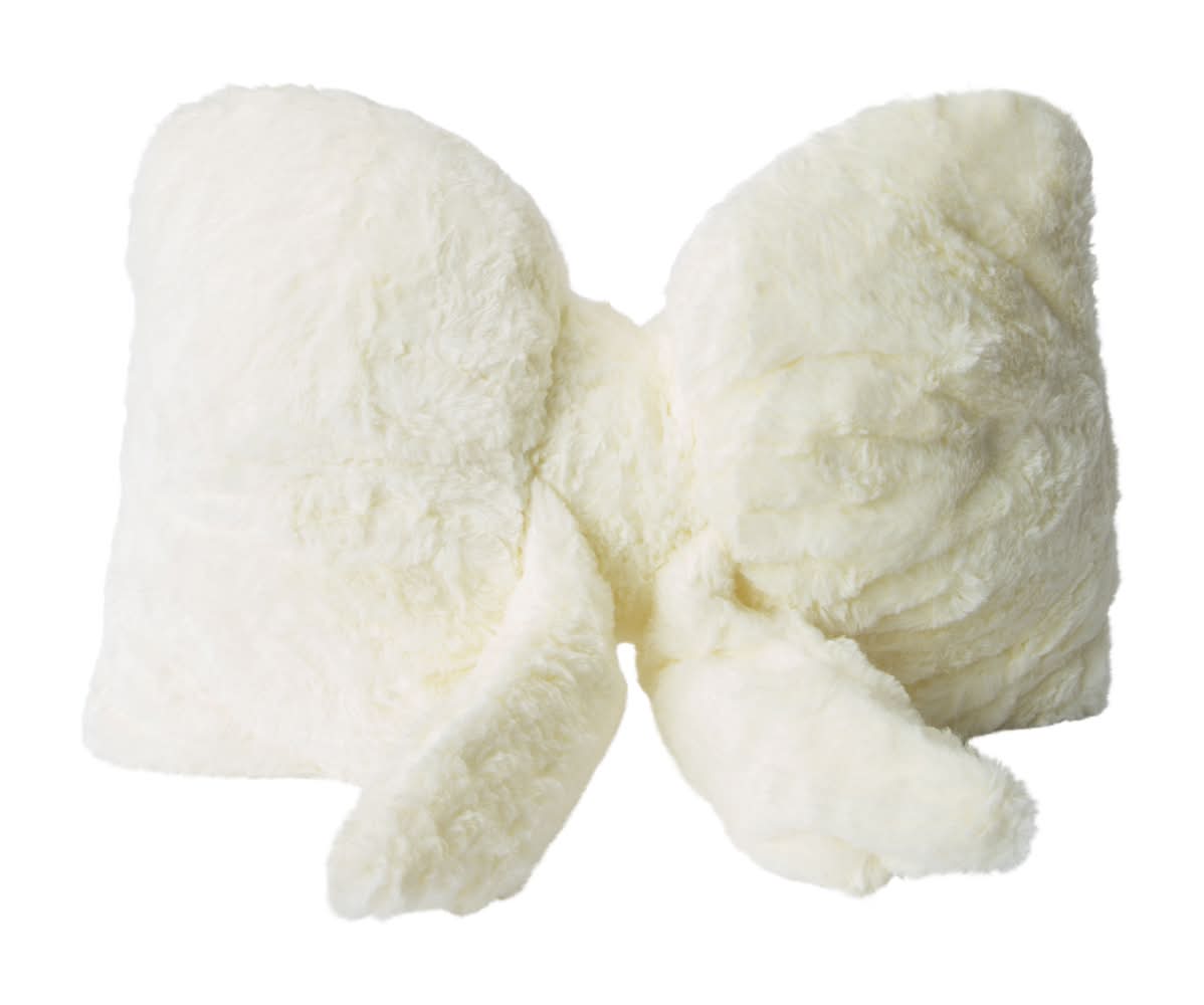 Fur Bow Pillow 16inx10in Ivory