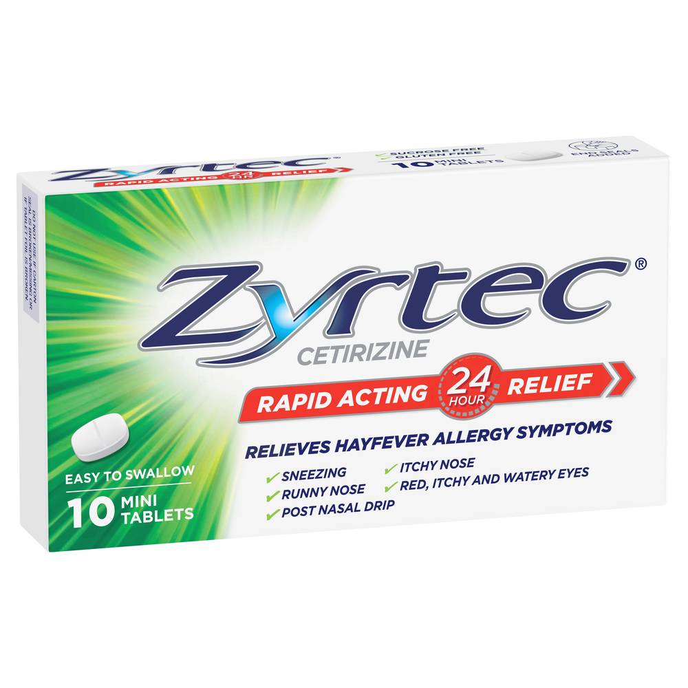 Zyrtec Rapid Acting Hayfever Allergy Relief Antihistamine Mini Tablets 10 pack