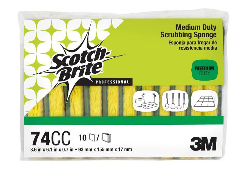 Scotch-Brite - Medium Duty Green/Yellow Scrub Sponges 74CC, 6x4 - 10 ct