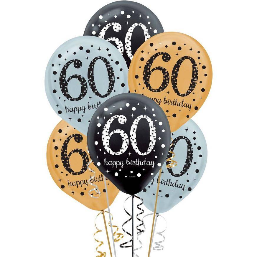 Uninflated 15ct, 60th Birthday Balloons - Sparkling Celebration