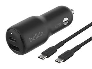 Belkin BoostCharge USB-A/USB-C Car Charger with Cable, 42W, Black (CCB005bt1MBK-B6)