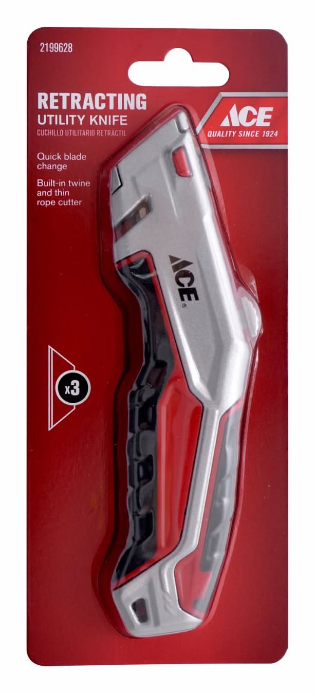 ACE 6 In. Retractable Utility Knife Black/Red 1 Pk