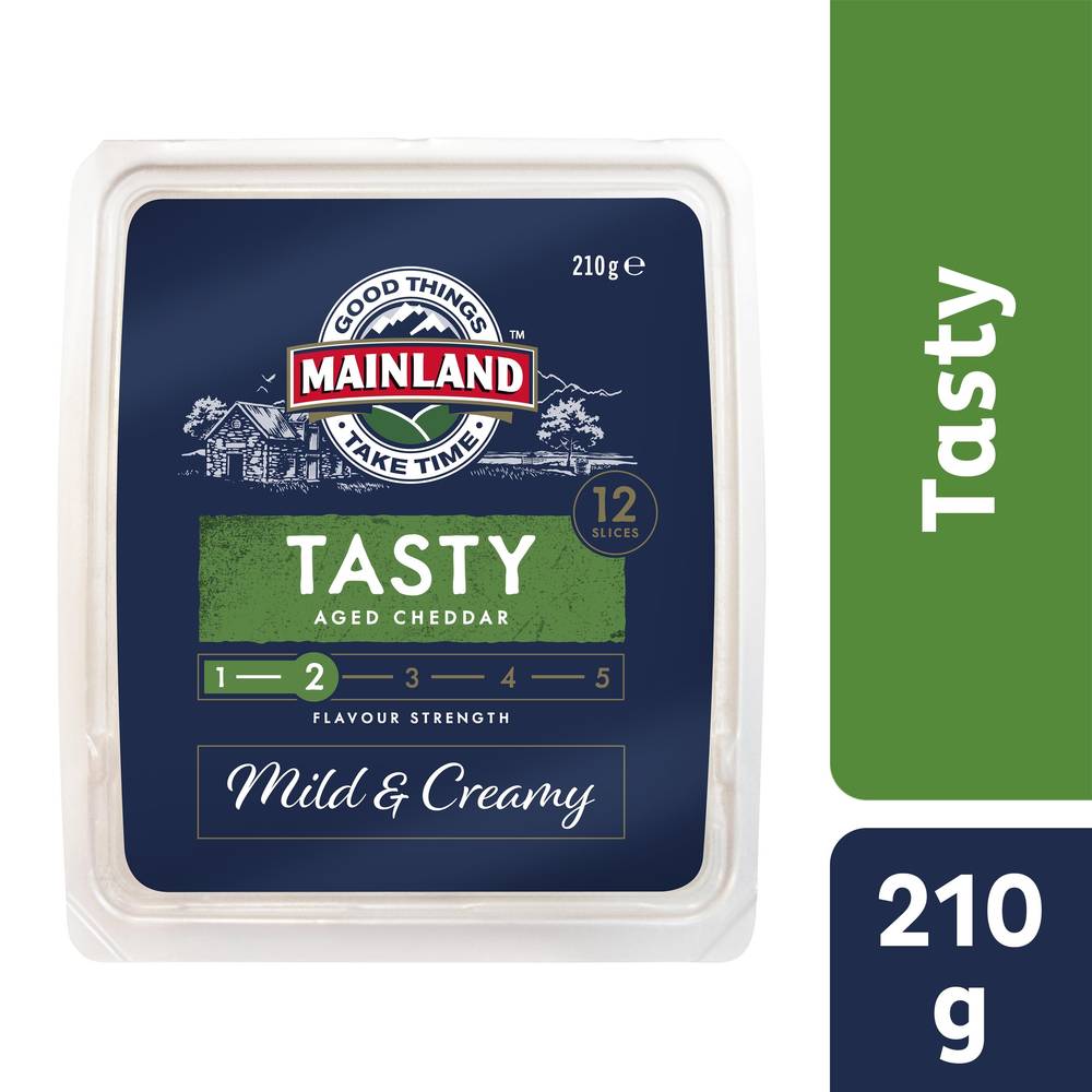 Mainland Tasty Aged Cheddar Cheese Slices, Mild-Creamy (210g, 12 pack)