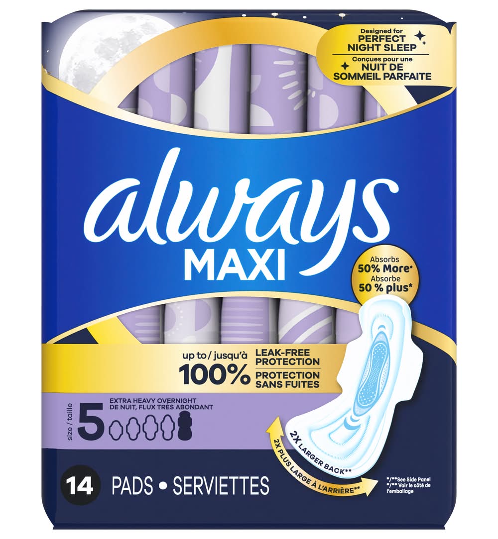 Always Maxi Extra Heavy Overnight Pads With Wings, 5 (14 ct)