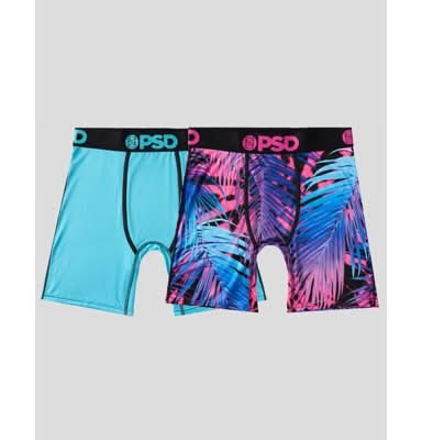 PSD Standard Length Printed Briefs, Men, L, Palm Vice-Blue (2 pack)