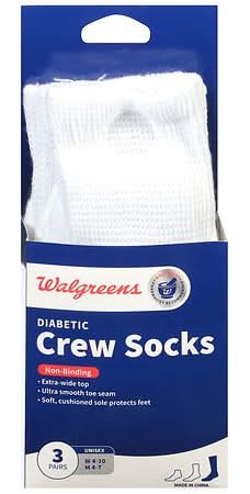 Walgreens Diabetic Crew Socks For Women, White 6-10