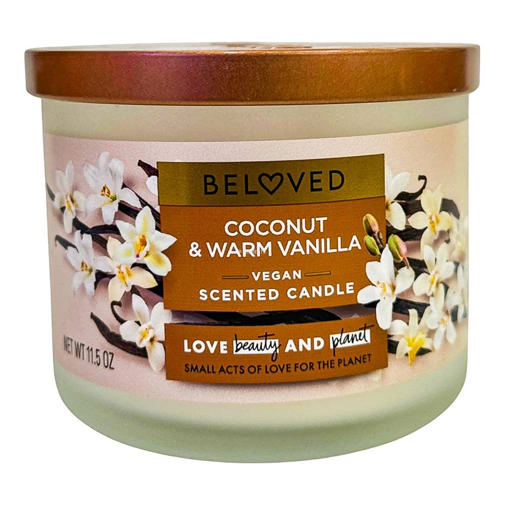 Beloved Vegan Scented Candle, Coconut - Warm Vanilla (11.5 oz)