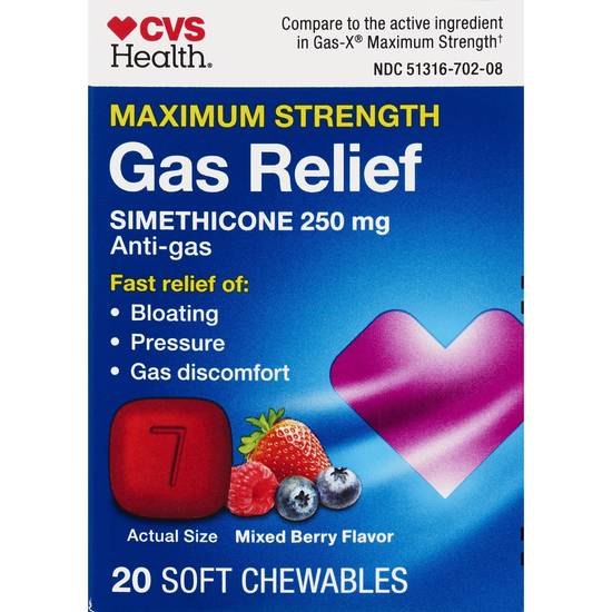CVS Health Maximum Strength Gas Relief Soft Chewables, Mixed Berry,  20 CT