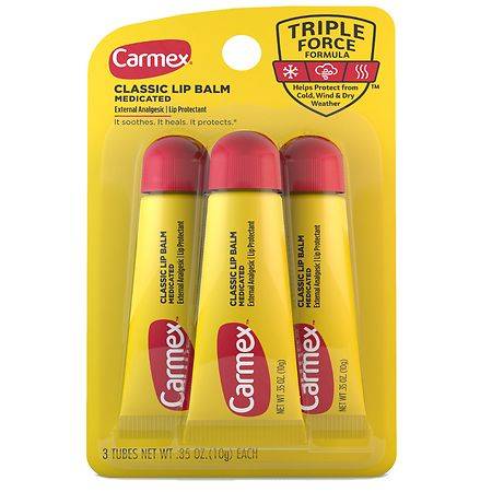 Carmex Medicated Lip Balm Tubes, Lip Moisturizer for Chapped Lips - 0.35 oz x 3 pack