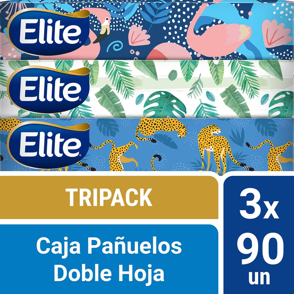 Elite · Pañuelos desechables doble hoja - 21x14 cm (3 x 90 un)