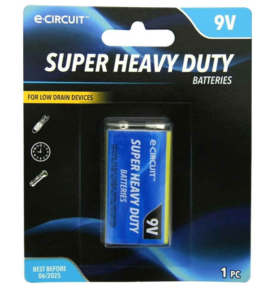 E-Circuit Super Heavy Duty Batteries 9v