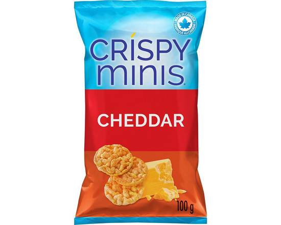 Crispy Minis · Croustilles de riz au cheddar (100 g) - Cheddar rice chips (100g)