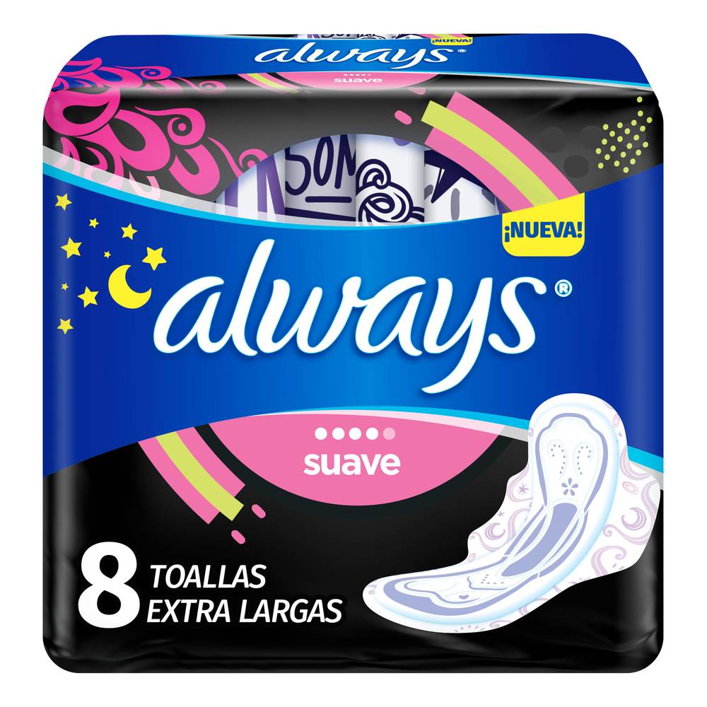 Always · Toallas sanitarias suaves extra largas, mujer (8 un)