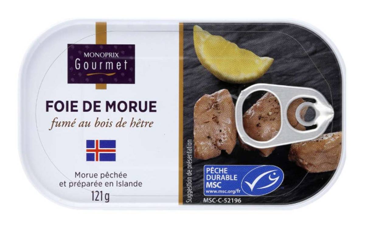 Monoprix Gourmet - Foie de morue fumé au bois de hêtre (121g)
