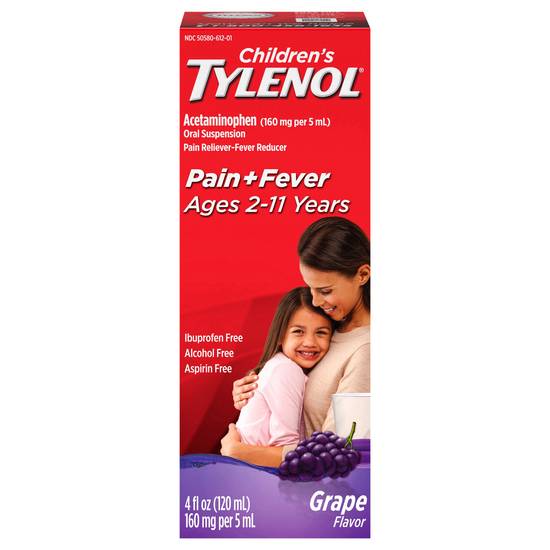 Children's Tylenol Oral Suspension Grape Flavor Pain+Fever
