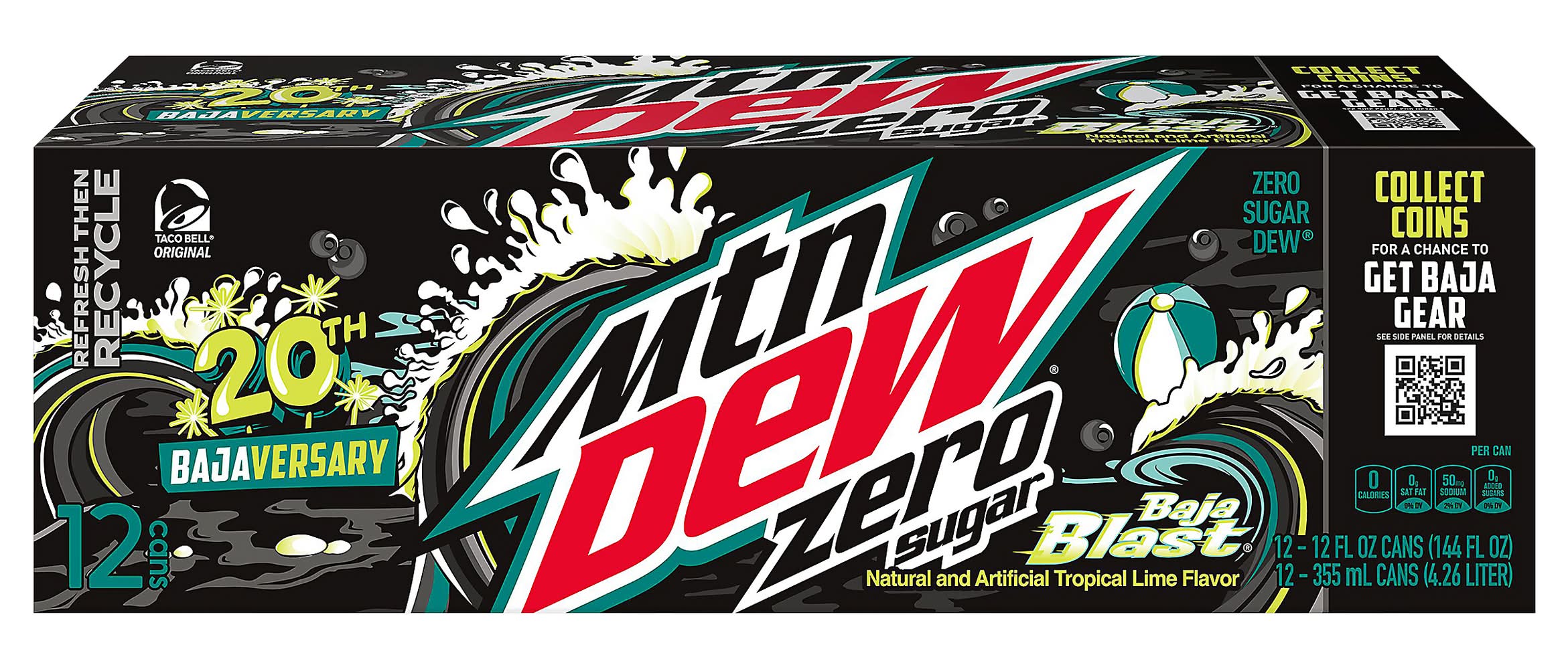 Mountain Dew Zero Sugar Soda, Tropical Lime (12 x 12 fl oz)