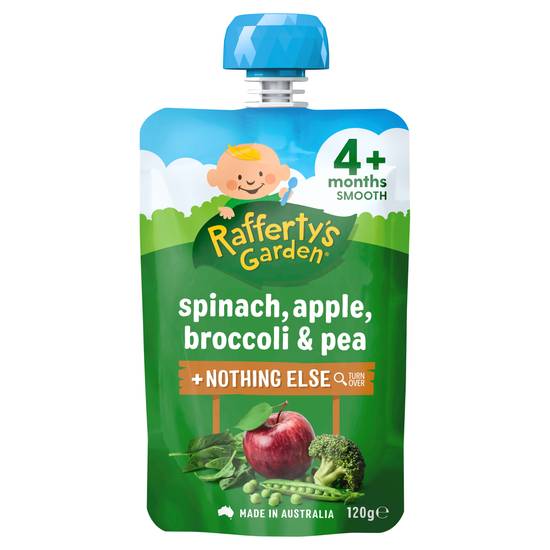 Rafferty's Garden Spinach Apple Broccoli & Pea and Nothing Else Baby Food Puree Pouch 4+ Months 120g