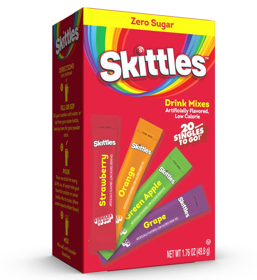 Skittles Zero Sugar Singles To Go Variety pack Drink Mix, Assorted (1.76 oz, 20 ct)