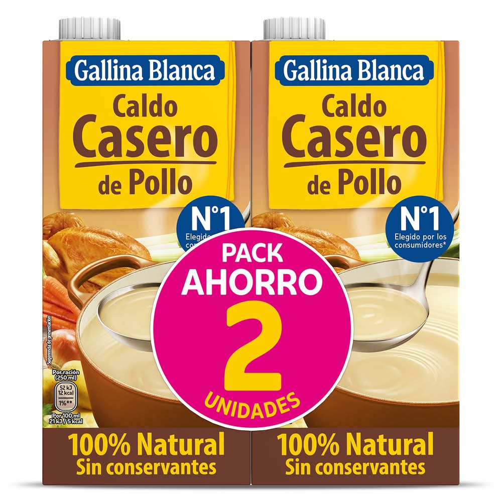 Caldo Casero De Pollo 100% Natural Gallina Blanca Brik 2 X 1 L