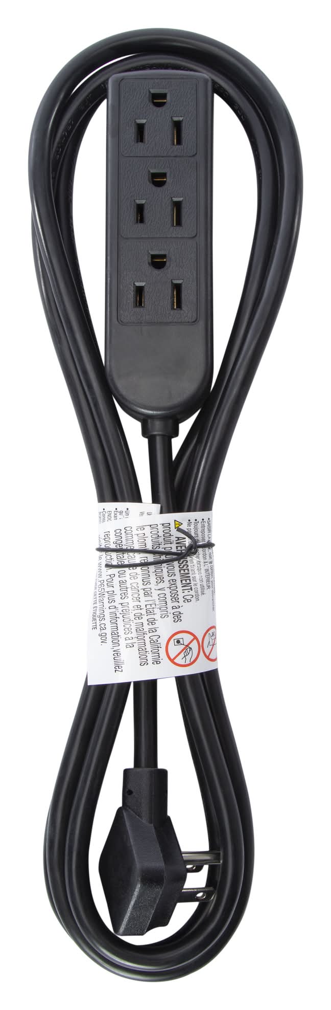 8ft Power Strip With 3 Outlets Black