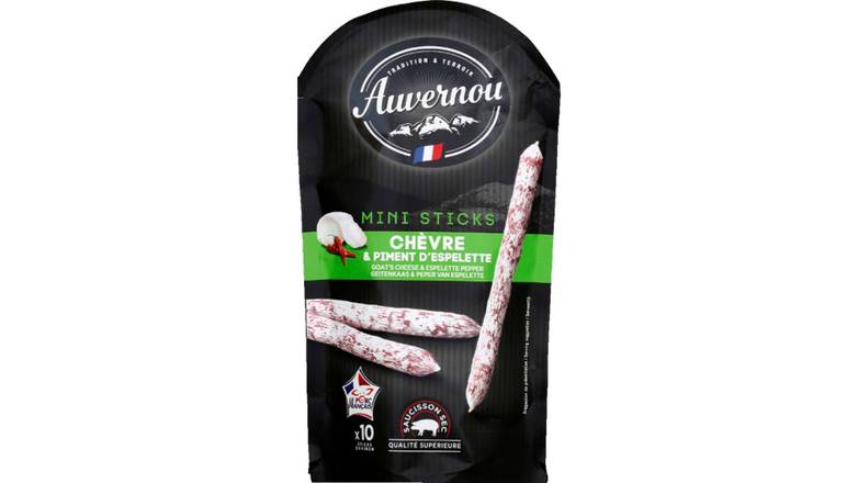 Auvernou Mini sticks saucisson sec chèvre piment d Espelette Le paquet de 10, 100 g