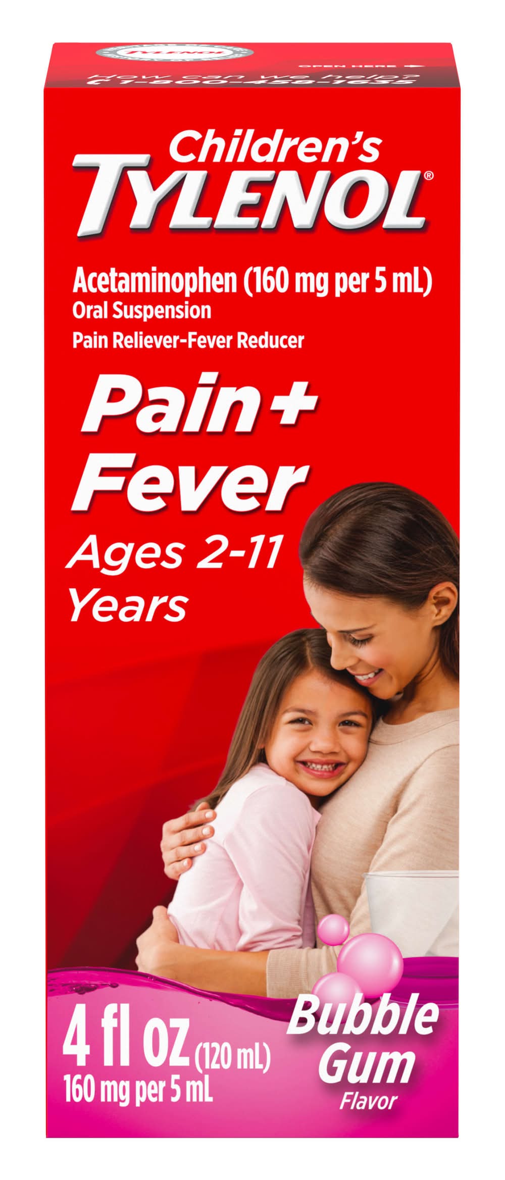 Tylenol Children's Pain+ Fever Reducer Oral Suspension Liquid, Bubble Gum, 2-11 Years (4 fl oz)