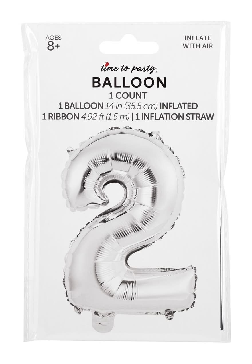 Uninflated 2 Number Balloon, 13", Silver