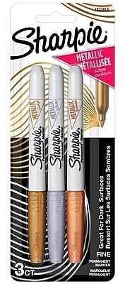 Sharpie Permanent Markers, Fine Tip, Assorted Metallic, 3/Pack (1823815)
