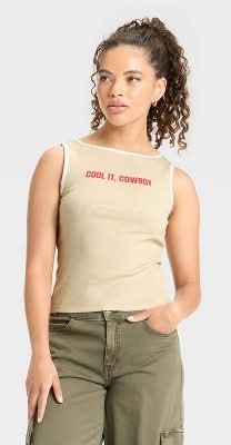 Women's Boat Neck Graphic Tank Top - Wild Fable™ Tan S